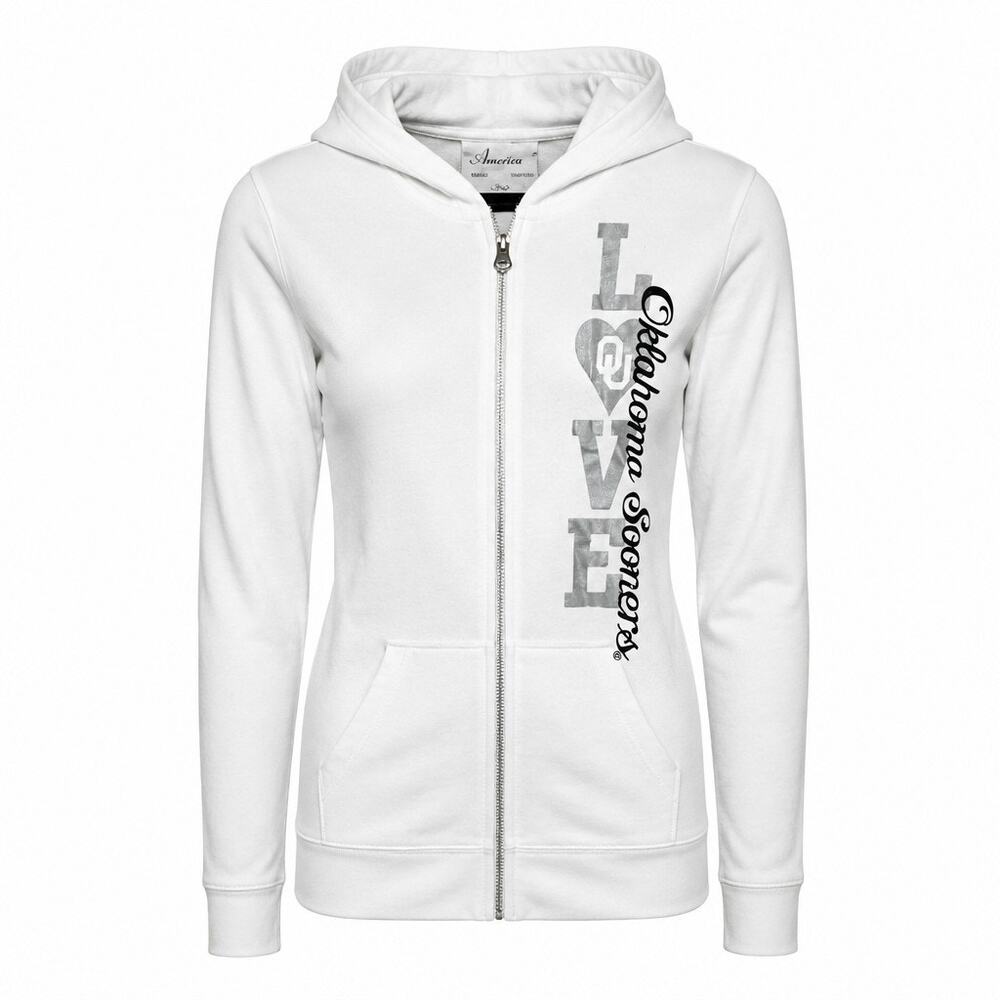 J. America Womens White Black Oklahoma Sooners Love Full Zip Lightweight Hoodie